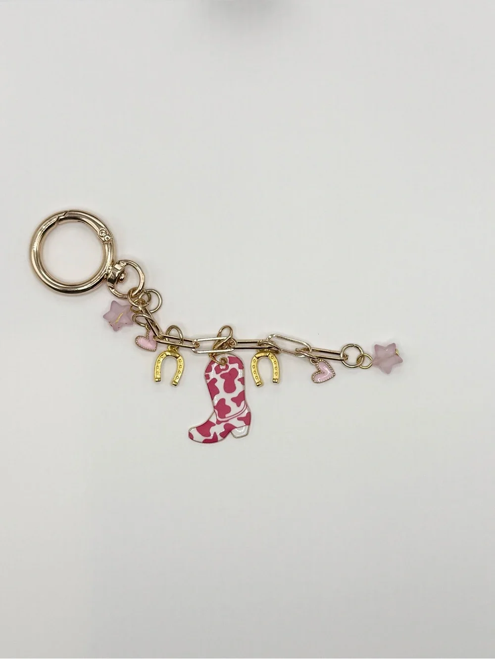 Gold-Tone Pink Cowboy Boot Charm Keychain